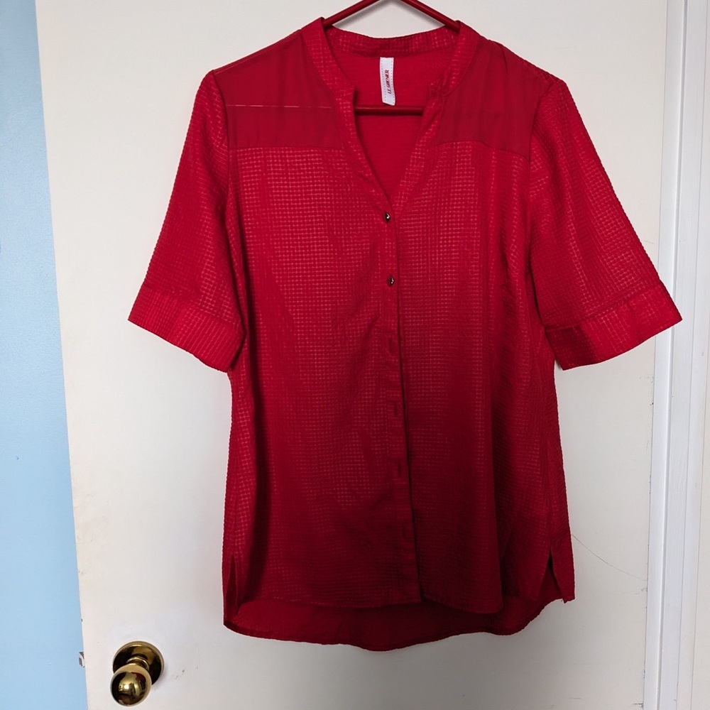 Chic Red Button-Up Blouse